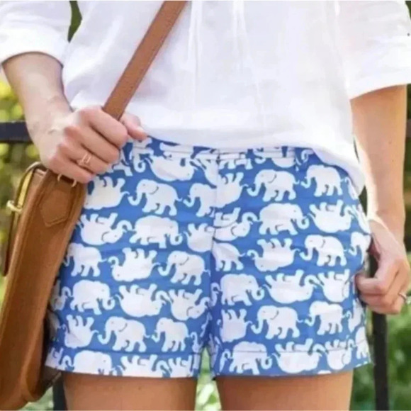 Lilly Pulitzer Blue Tusk In Sun The Callahan Short Elephant Print‎ Shorts Size 0 - Picture 1 of 8